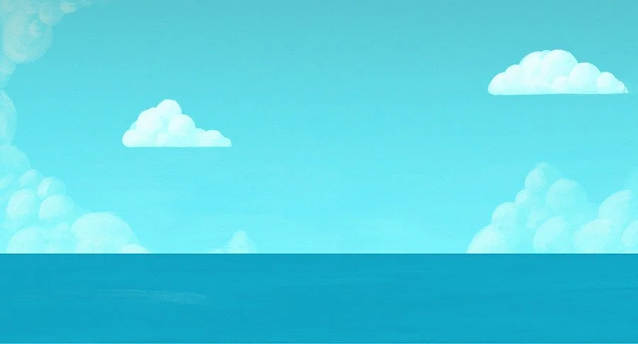 Animated illustration of a blue sky with fluffy white clouds
